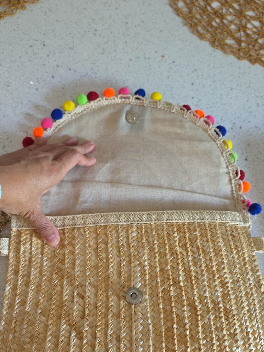 Straw Pom-Pom Crossbody Clutch - Natural - Picture 3 of 4